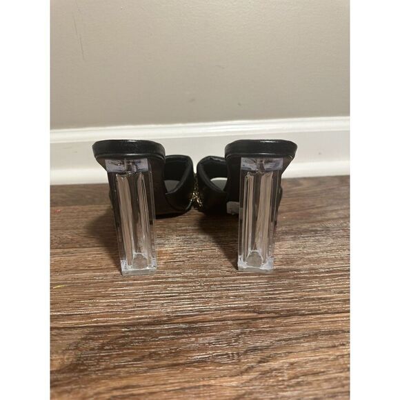 CAPE ROBBIN Cherie Gold Chain Square Lucite‎ Heeled Mule Sandals Size 8.5 Black - Picture 5 of 9